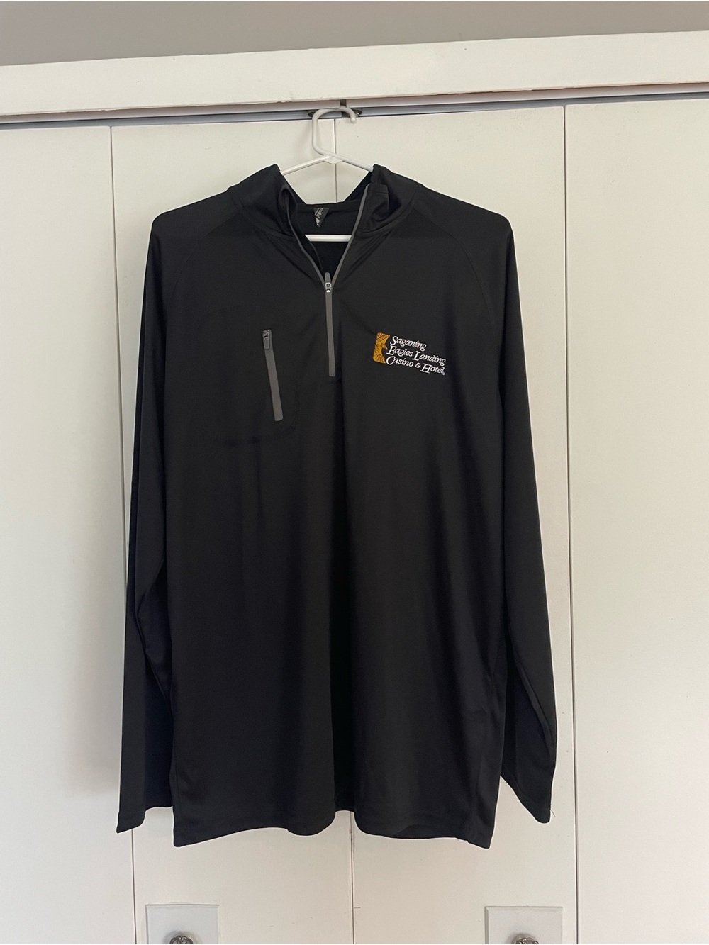 Men’s XL Black Quarter-Zip Hooded Pullover with Embroidered Logo